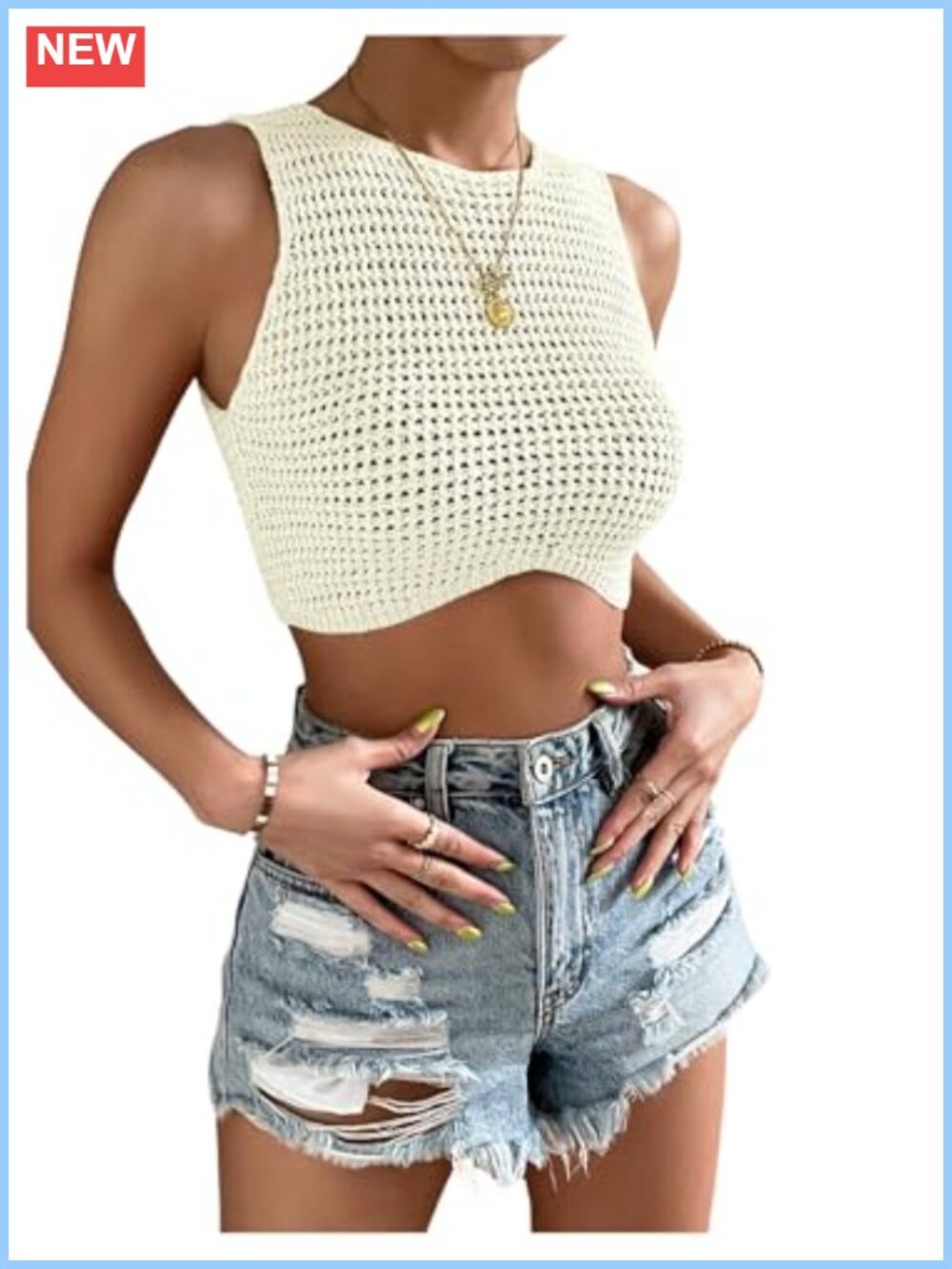 Crochet Crop Tank Top Sleeveless Knit Slim Fit Summer Casual